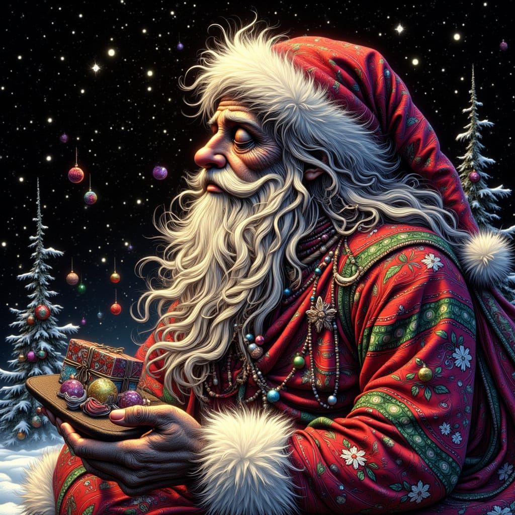 Fractured Santa Claus in 80s Anime Style