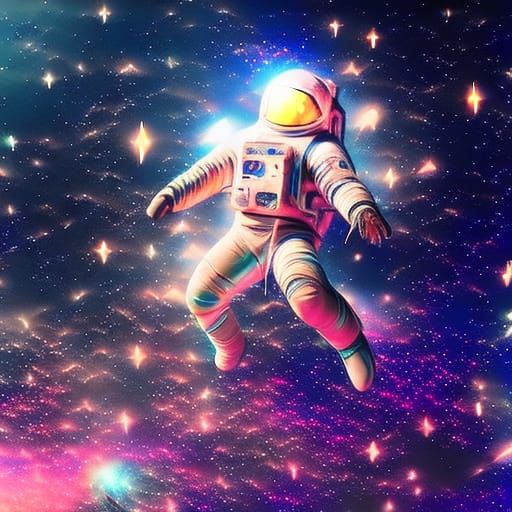 Astronaut Floating Among Exploding Stars