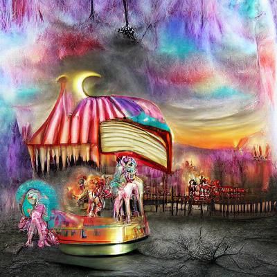 Iridescent Carousel at Dusk: Storybook Illustration