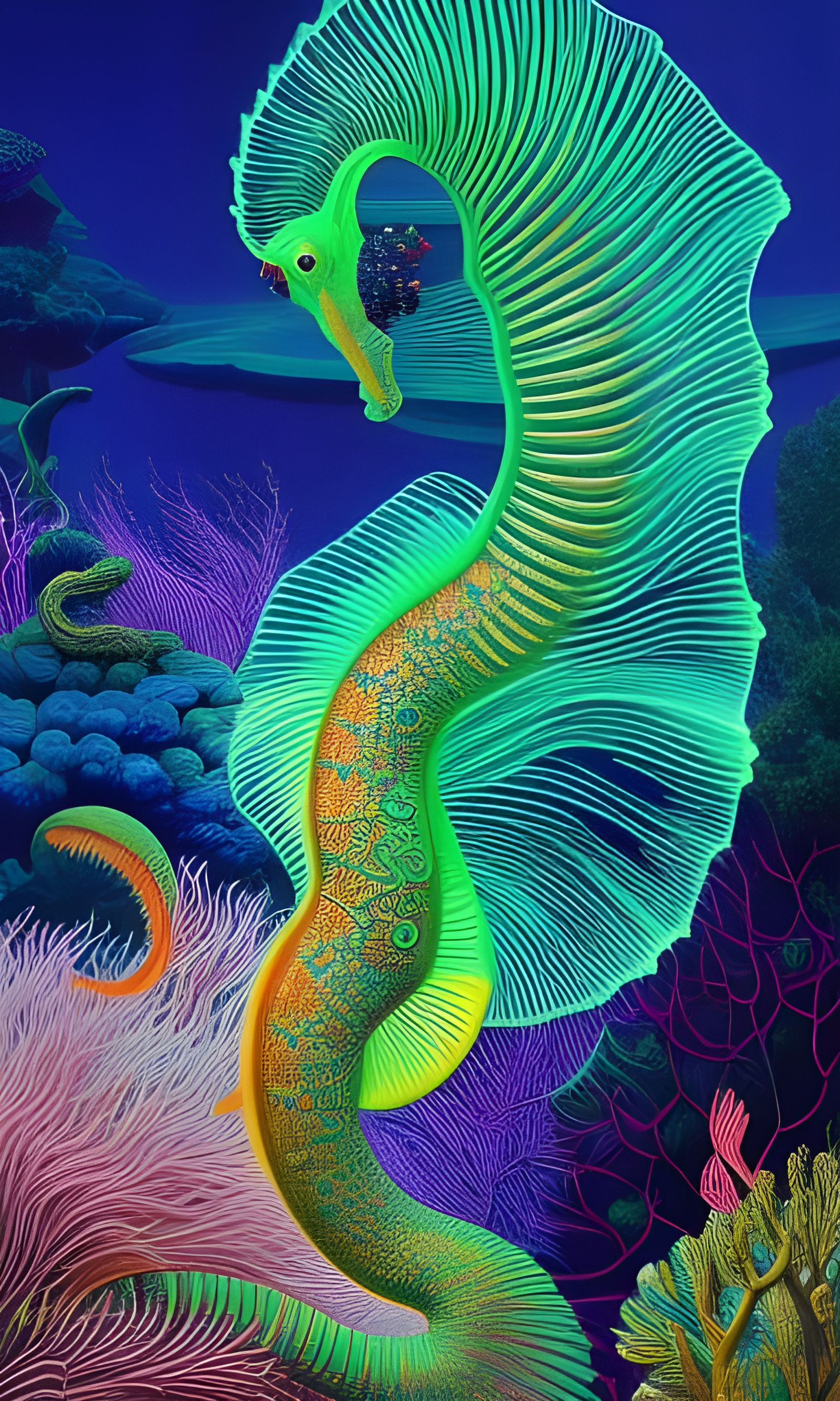 Seahorse Woman in Mycelium Network with Forest Exposure