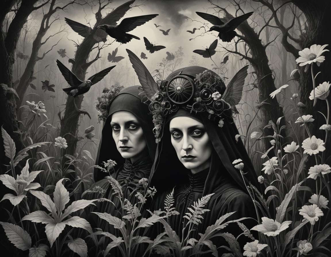 Nightmare Gothic Dreamscape in Black and White