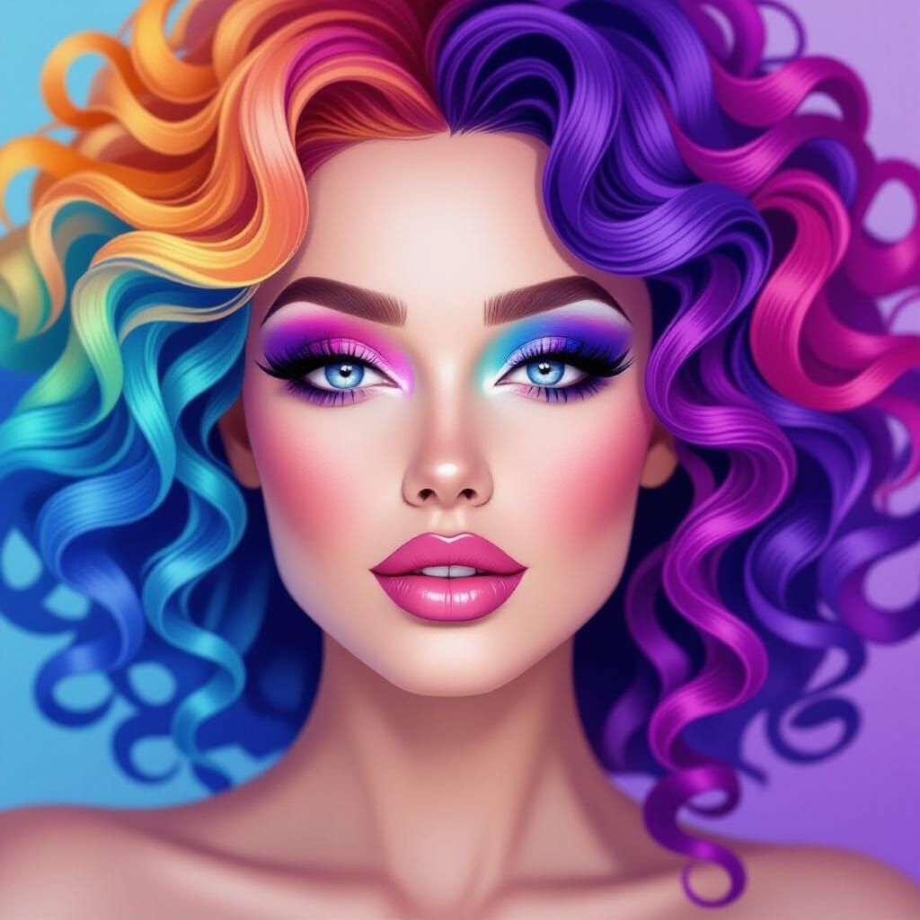Glamorous Woman with Rainbow Hair: 8K Portrait