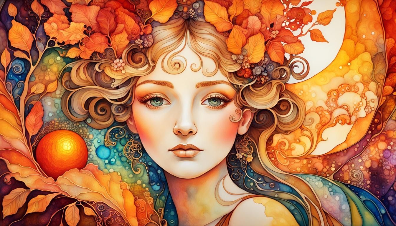 Surreal Forest Woman in Alcohol Ink Style