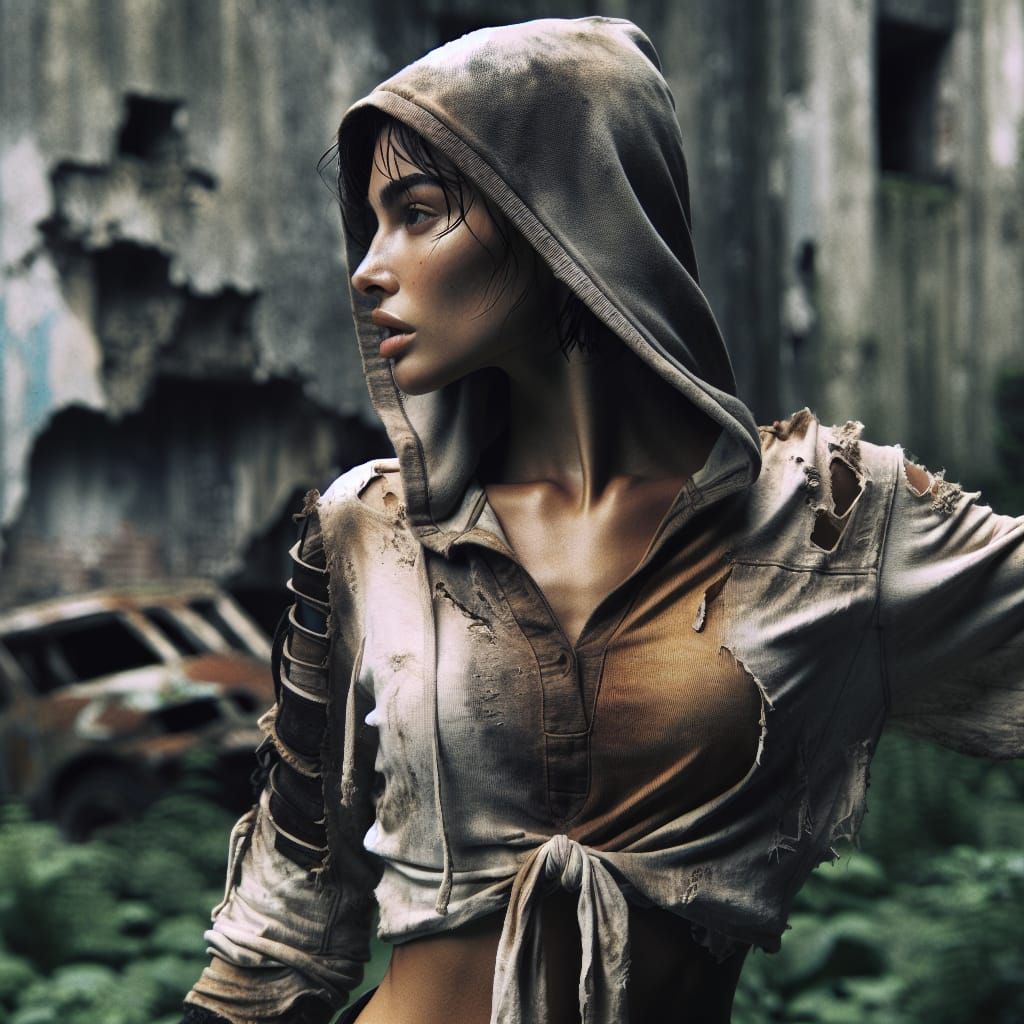 Post-Apocalyptic Woman in Ruins: Weathered Profile