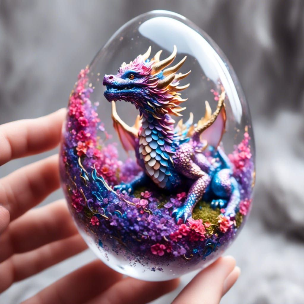 Baby Dragon Hatching from Magical Glass Egg