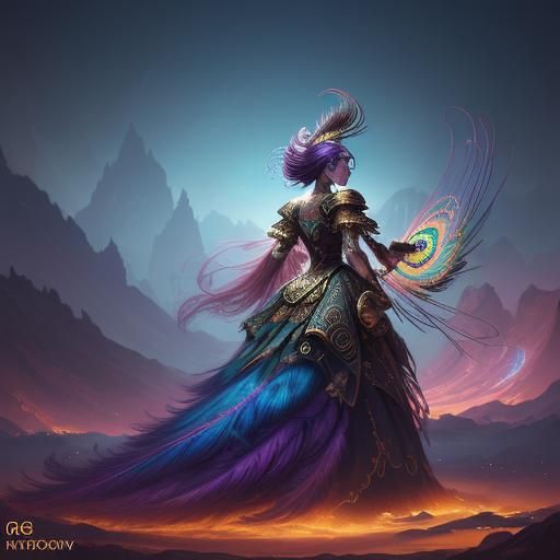 Peacock Woman: Fantasy Art in Digital Painting Style