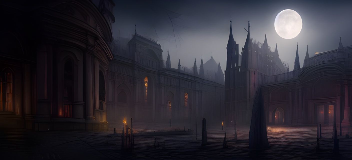 Misty Gothic Town at Night: Dark Fantasy Landscape