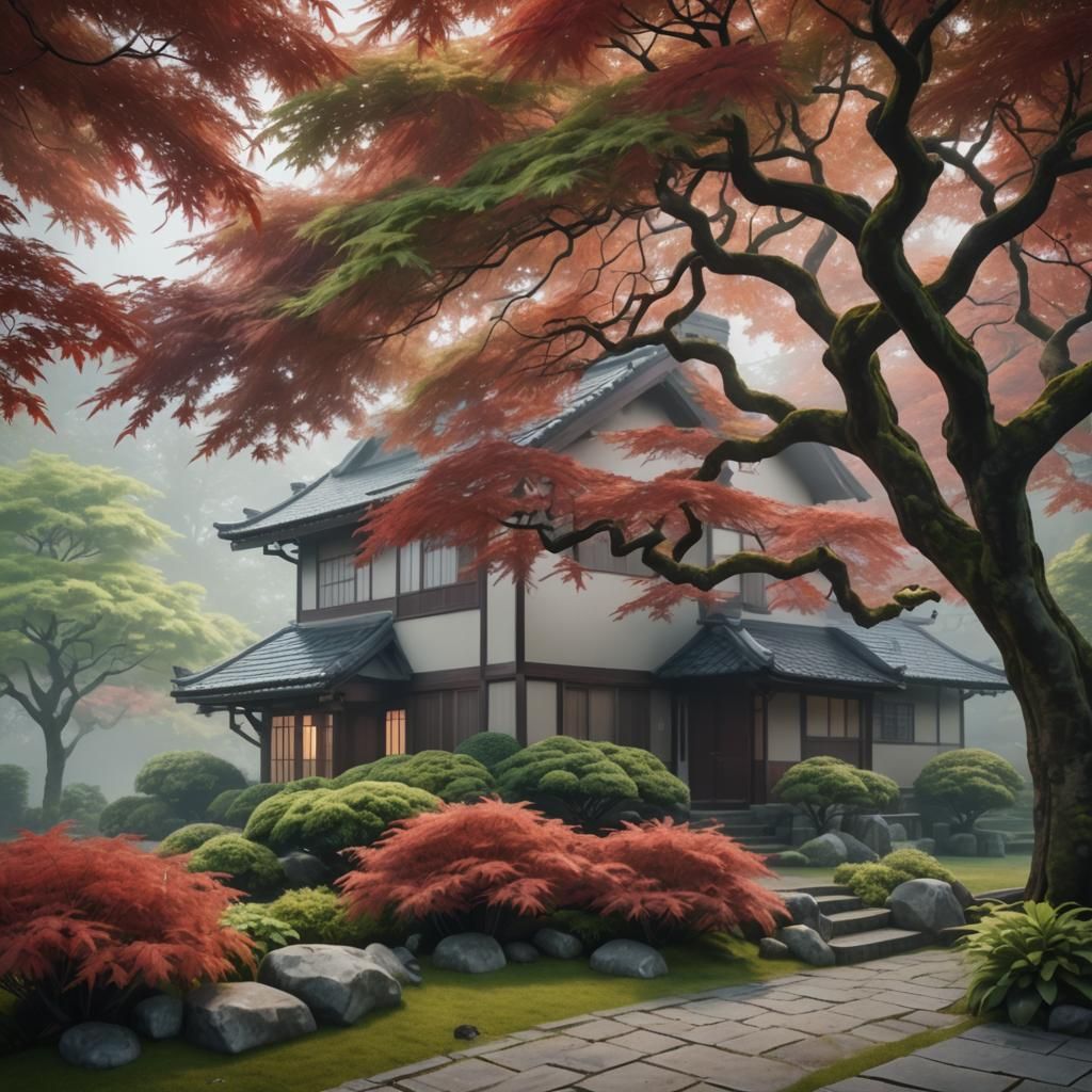 Japanese Maple Tree in Lush Garden