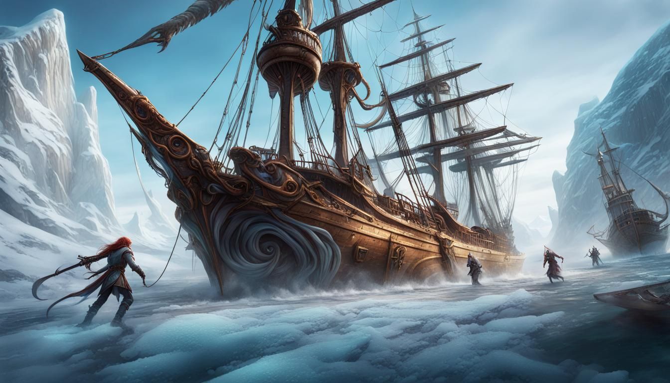 Giant Squid Attacks Ship in Epic Fantasy Battle