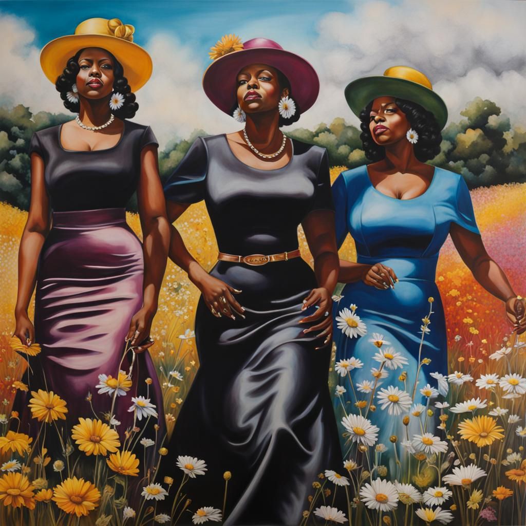 Black Women Dressed for Church in Photorealistic Style