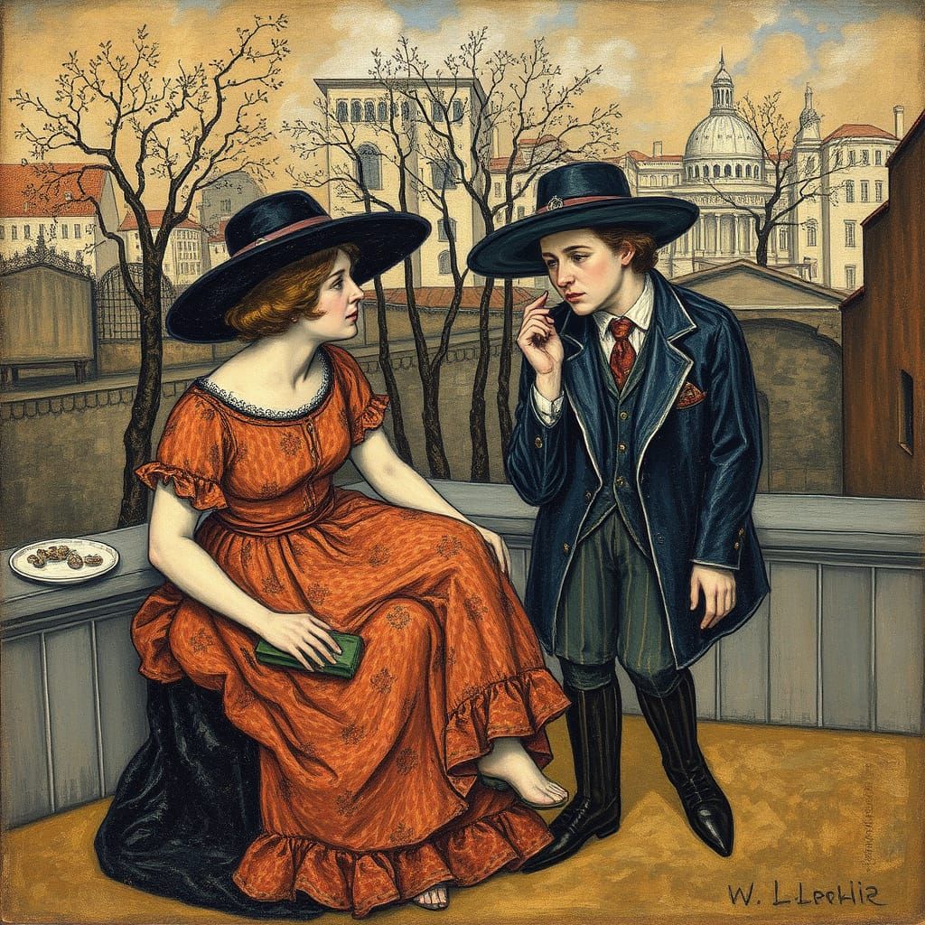 Allegorical Oil Painting in Pointillist Style