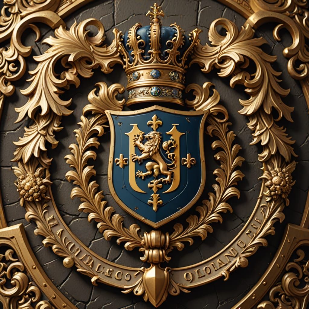 Gothic Family Crest with Sarmiento Shield and Golden Accents