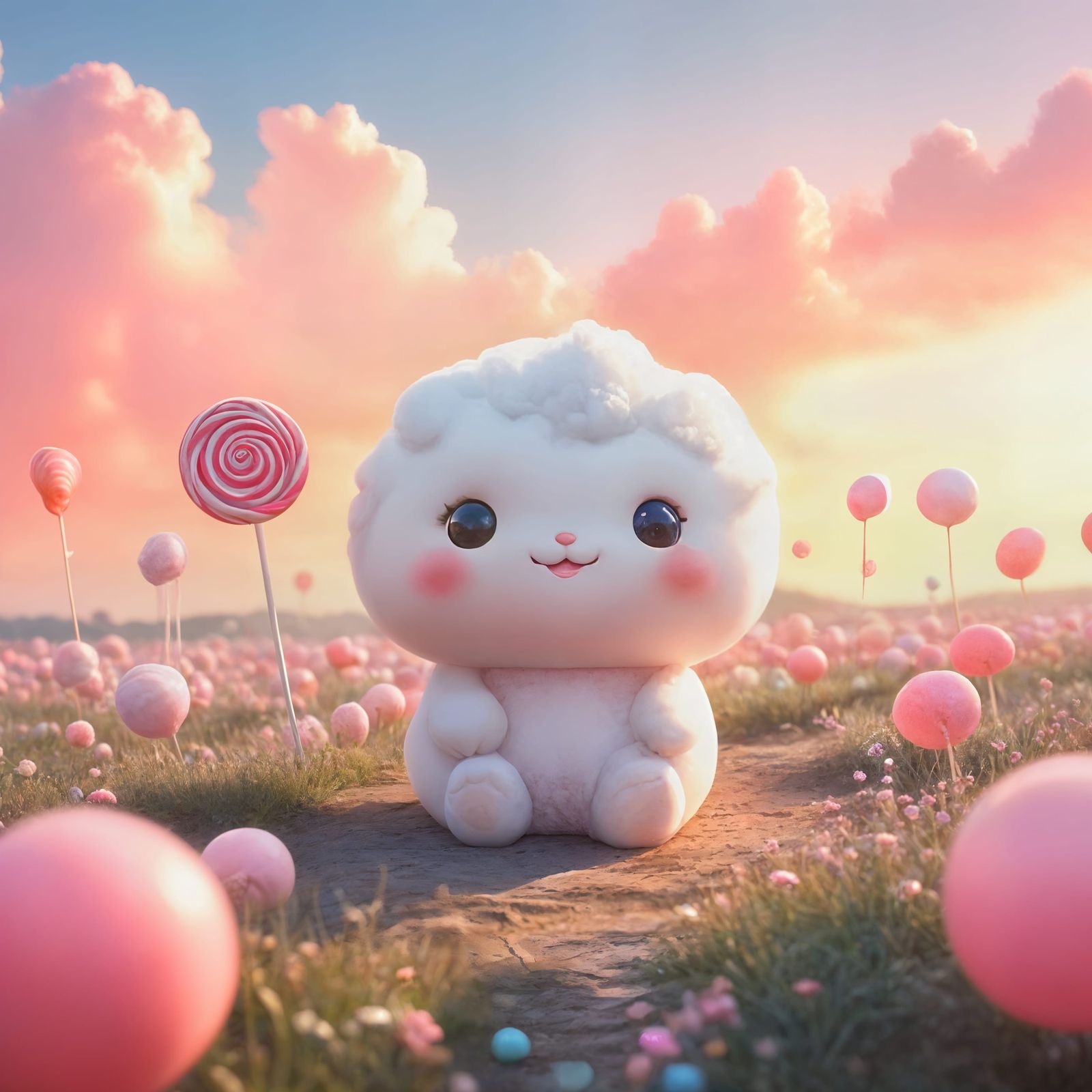 Kawaii Cloud Creature on Rainbow Lollipop