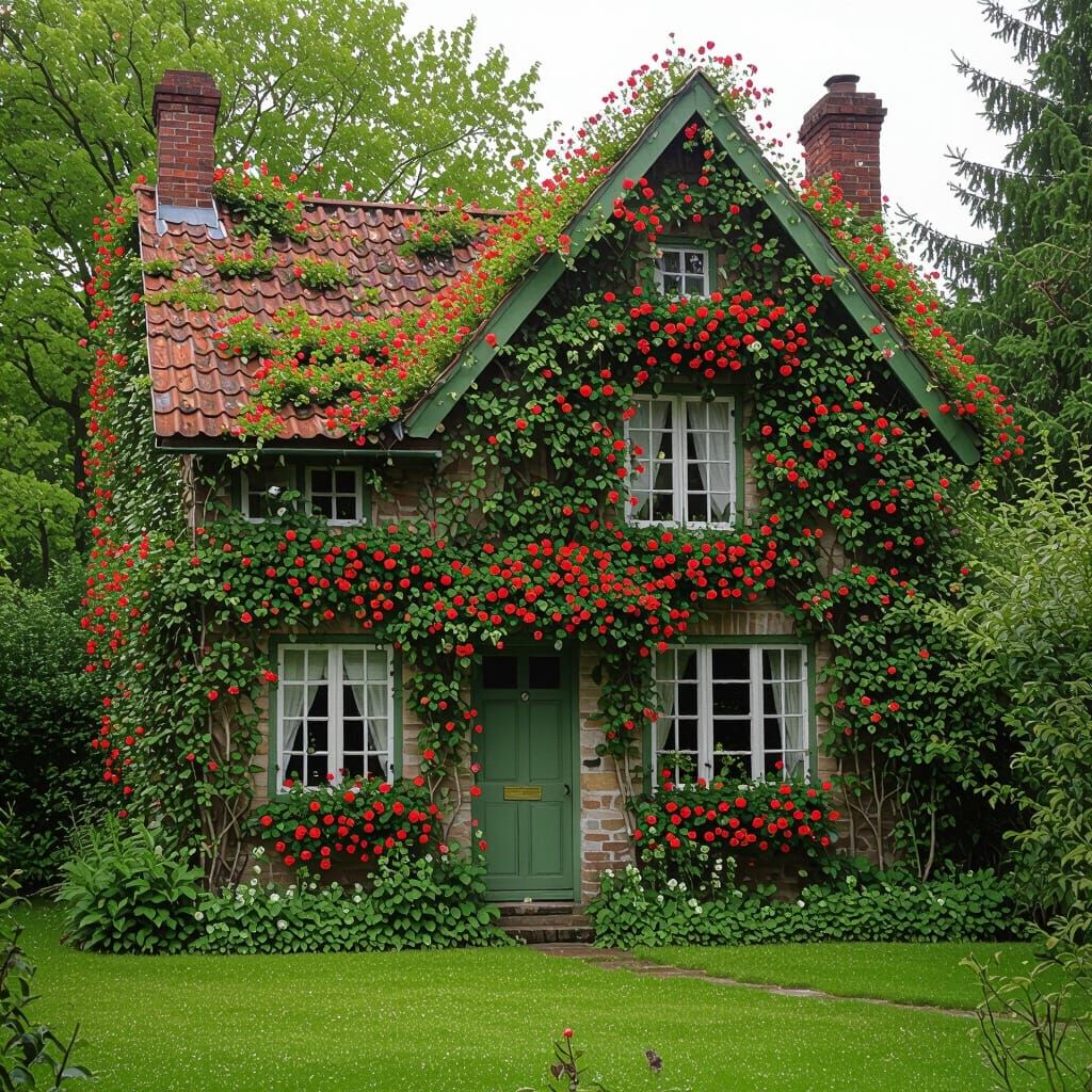 Charming Old House Covered in Flowers