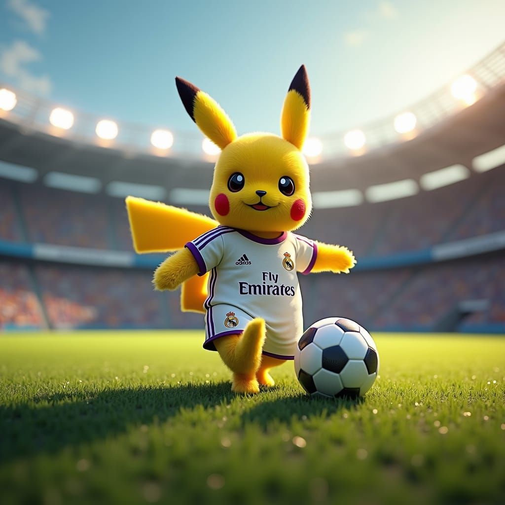 Pikachu Plays Soccer in Real Madrid Jersey