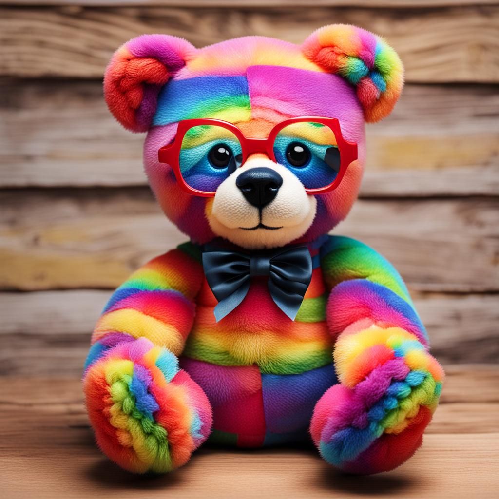 Rainbow Teddy Bear with Glasses
