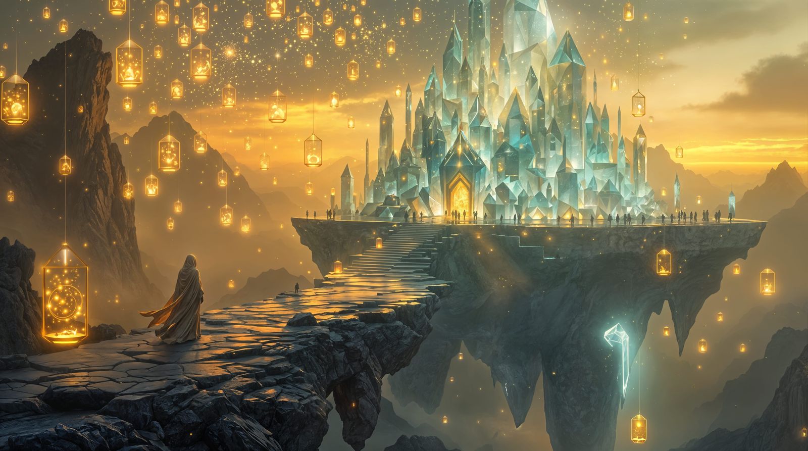 Crystal Temple Above Clouds at Golden Hour