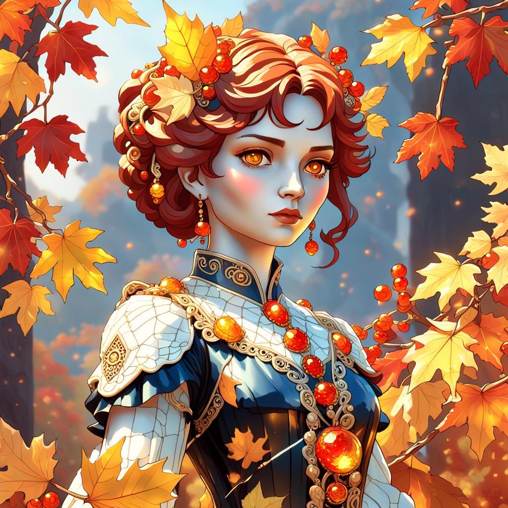 Auburn Marble Statue in Autumnal Splendor