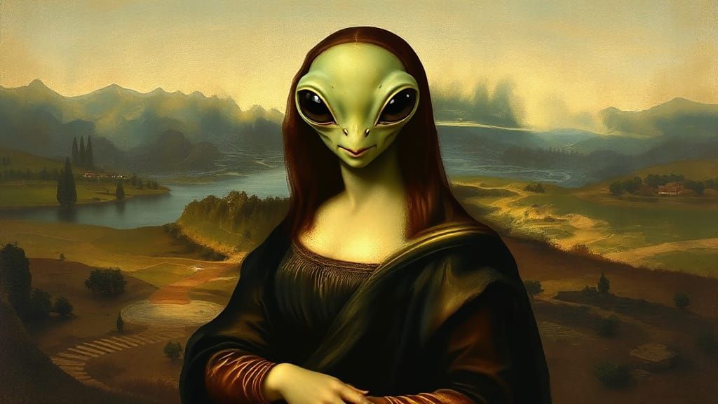 Mona Lisa Reimagined as an Alien in Old Master Style