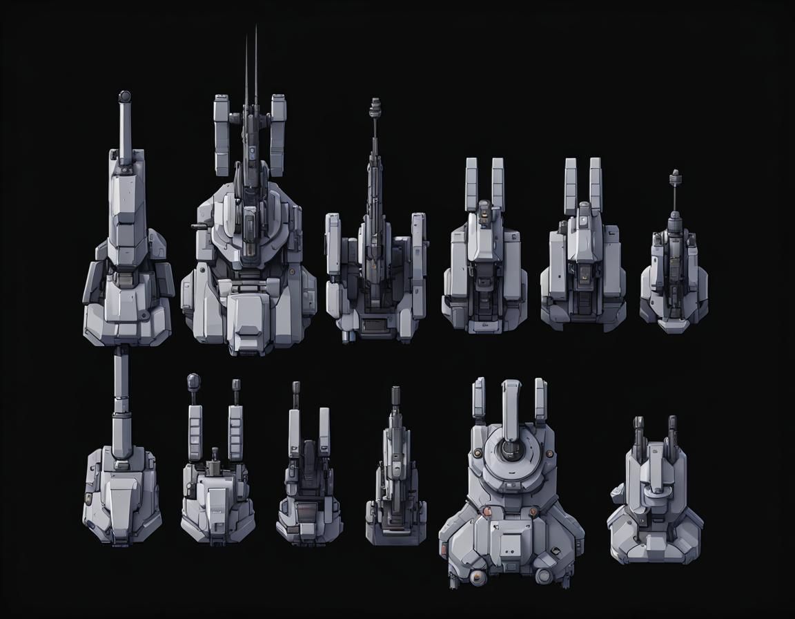 Sci-Fi Machine Gun Turret Game Asset Sheet