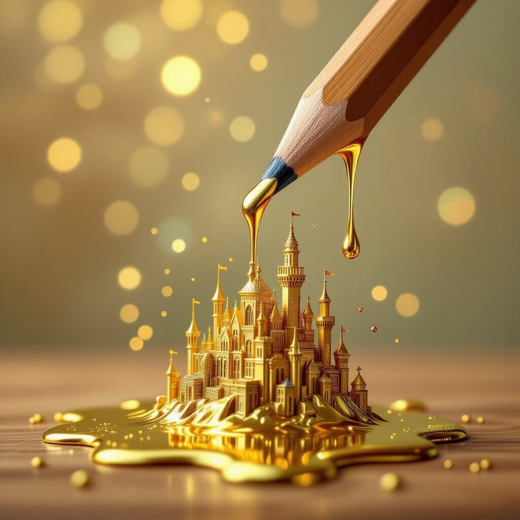 Golden City Emerges From Dripping Pencil