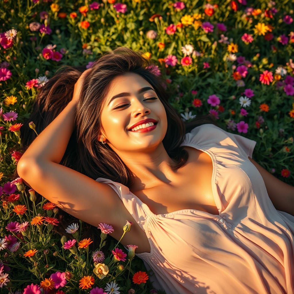 Latin Woman in Flower Field, Anastasia Volkova Style