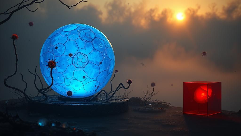 Mystical Dawn Scene with Biomorphic Shapes