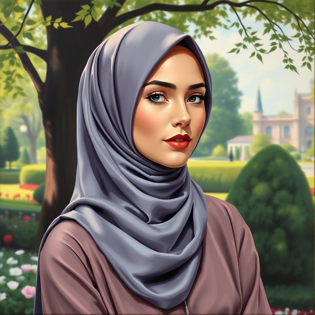 Modern Oil Painting of Woman in Hijab