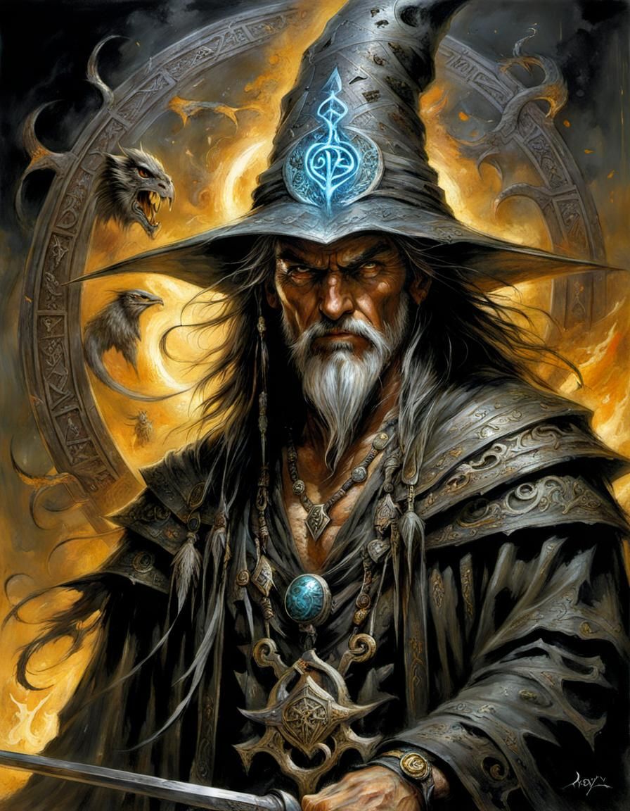 Mystical Wizard Adorned with Ancient Symbols