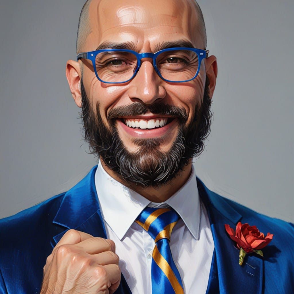 Cheerful Blue Velvet Gentleman in Elegant Attire