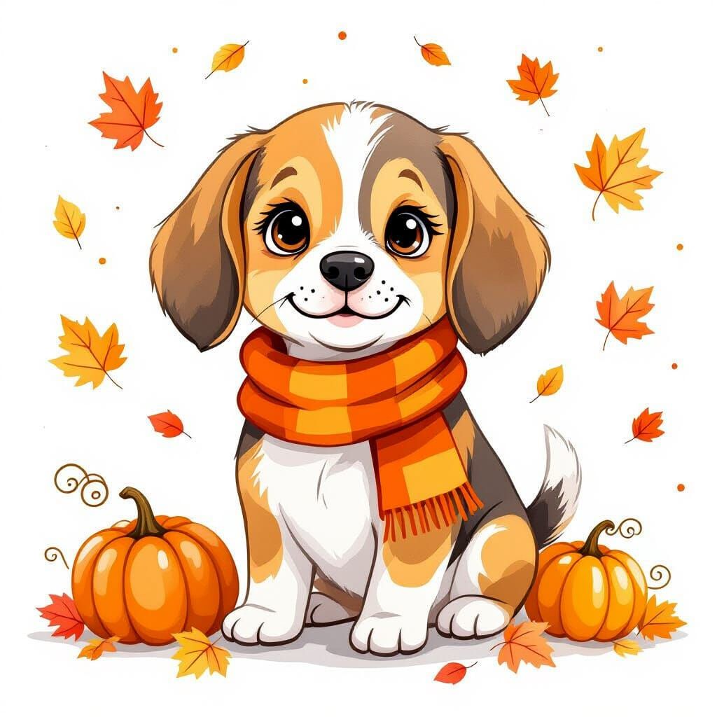 Whimsical Watercolor Beagle with Autumn Leaves