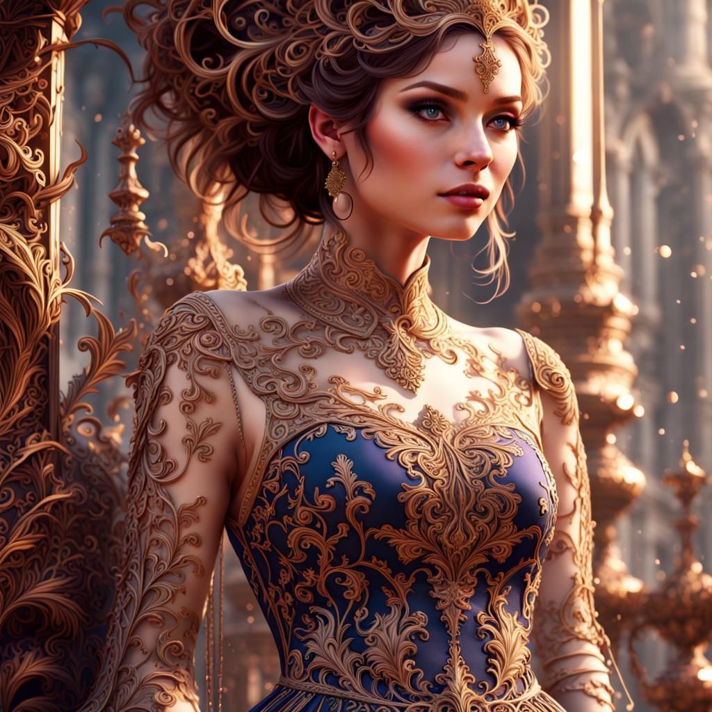 Detailed Filigree Dress in Deep Color