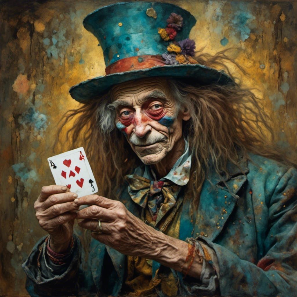 Surreal Portrait of Eccentric Man with Joker Card