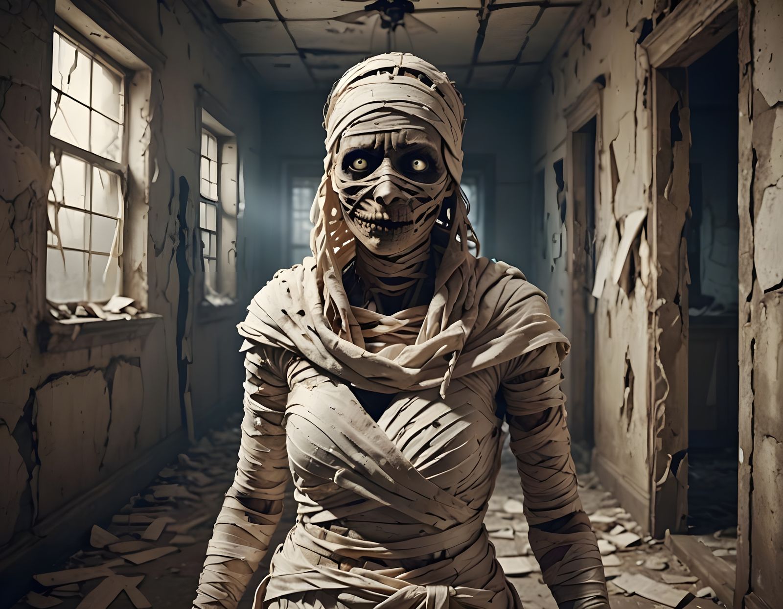 Halloween Mummy in Haunted House: 3D Illustration