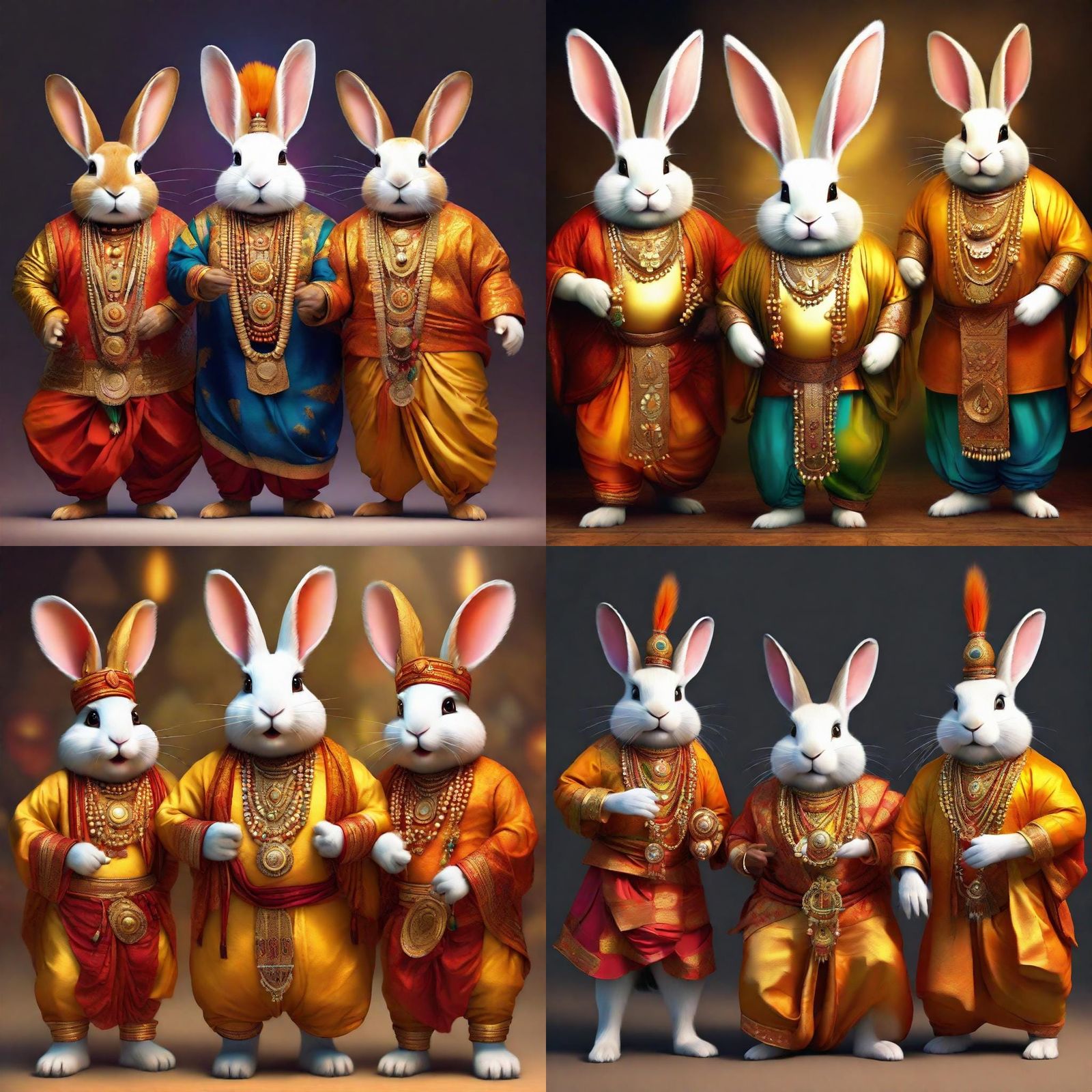 Anthropomorphic Rabbit Musicians in Indian Temple, Digital P...