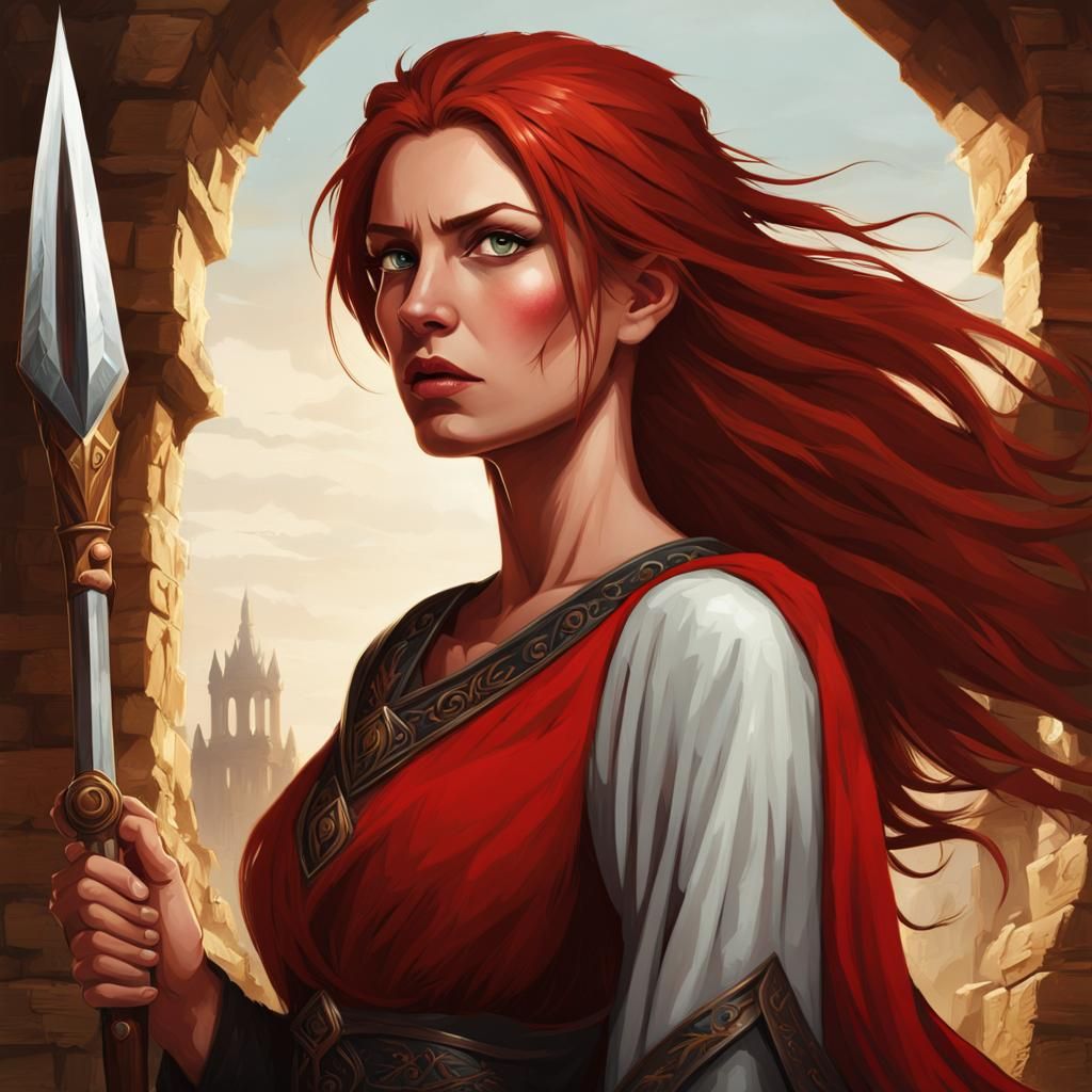 Furious Redhead Warrior in Ancient Ruins: Hyperdetailed Port...