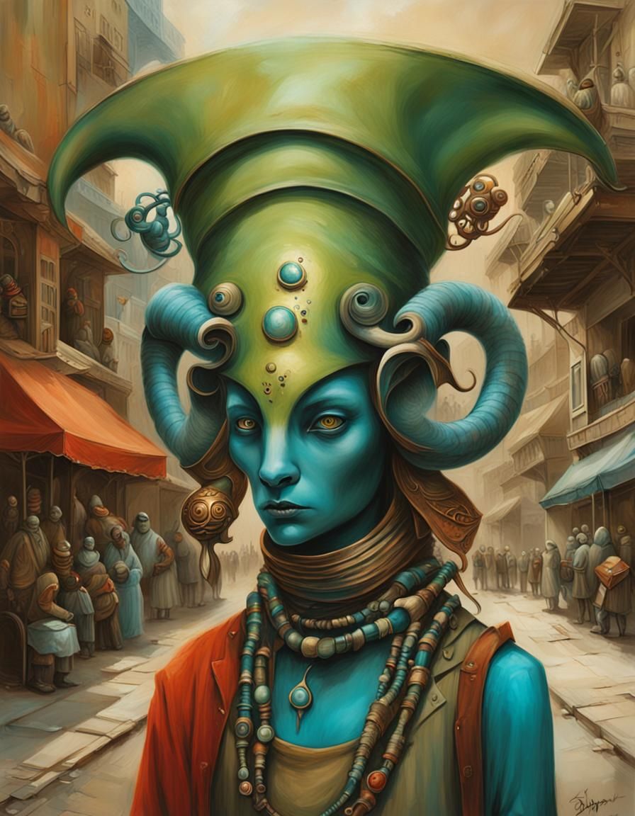 Magical Shuk Gathering of Green Fantasy Creature