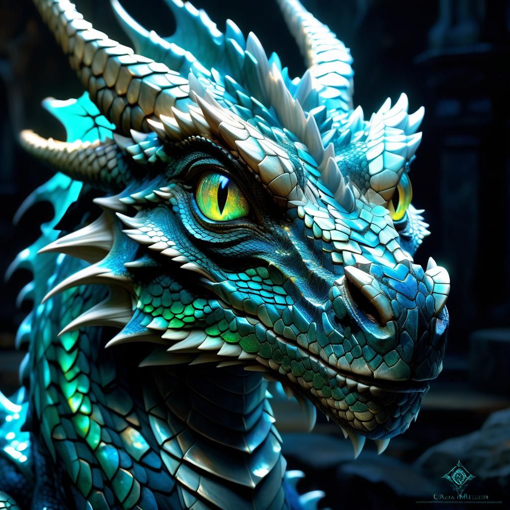 Bioluminescent Dragon Portrait in Anime Style