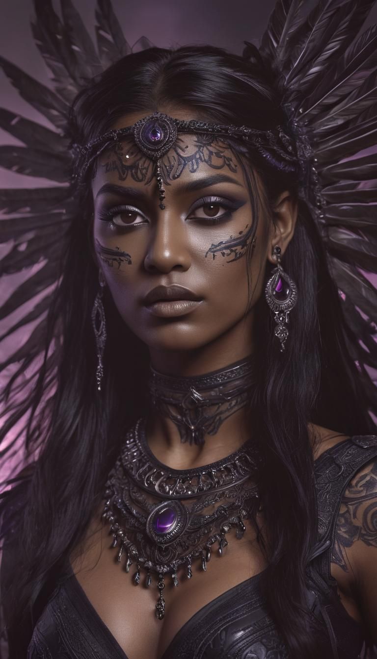 Dark Fantasy Angel Portrait in Film Noir Style