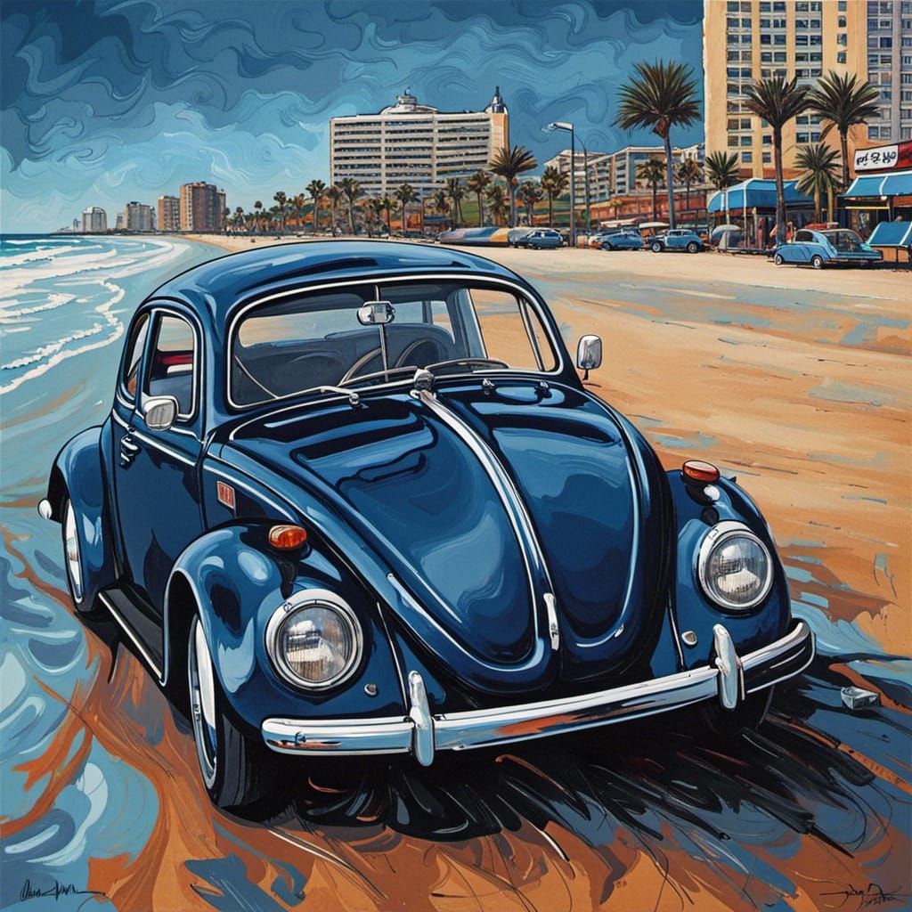 Blue 1970 Beetle on Daytona Beach in Abstract Art