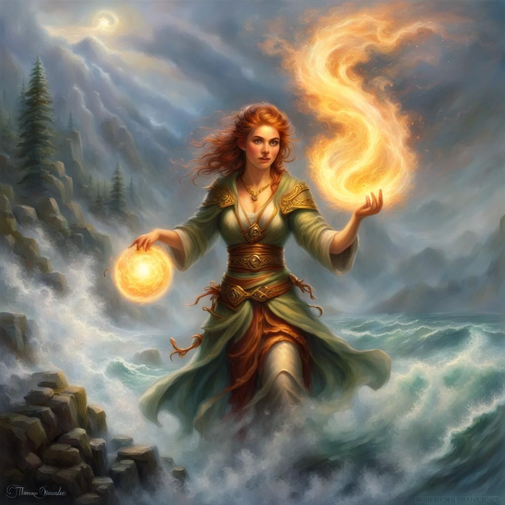 Firbolg Druid Conjuring Magic in Ethereal Fantasy
