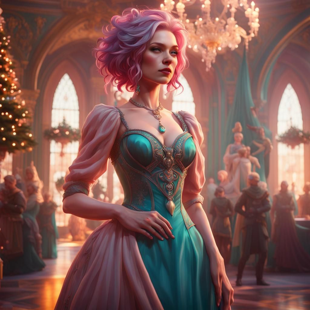 Pink Haired Queen in Christmas Ballgown