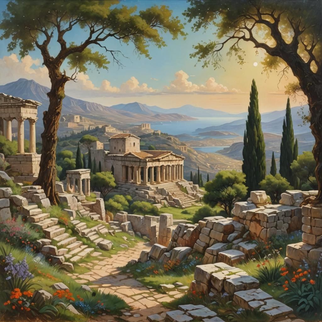 Ancient Greece Landscape in Renaissance Oil Painting