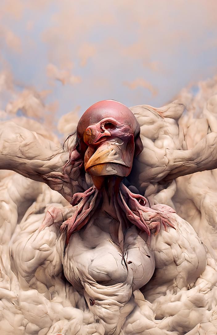 Creepy Avian Hybrid Sculpture in Gothic Horror Style