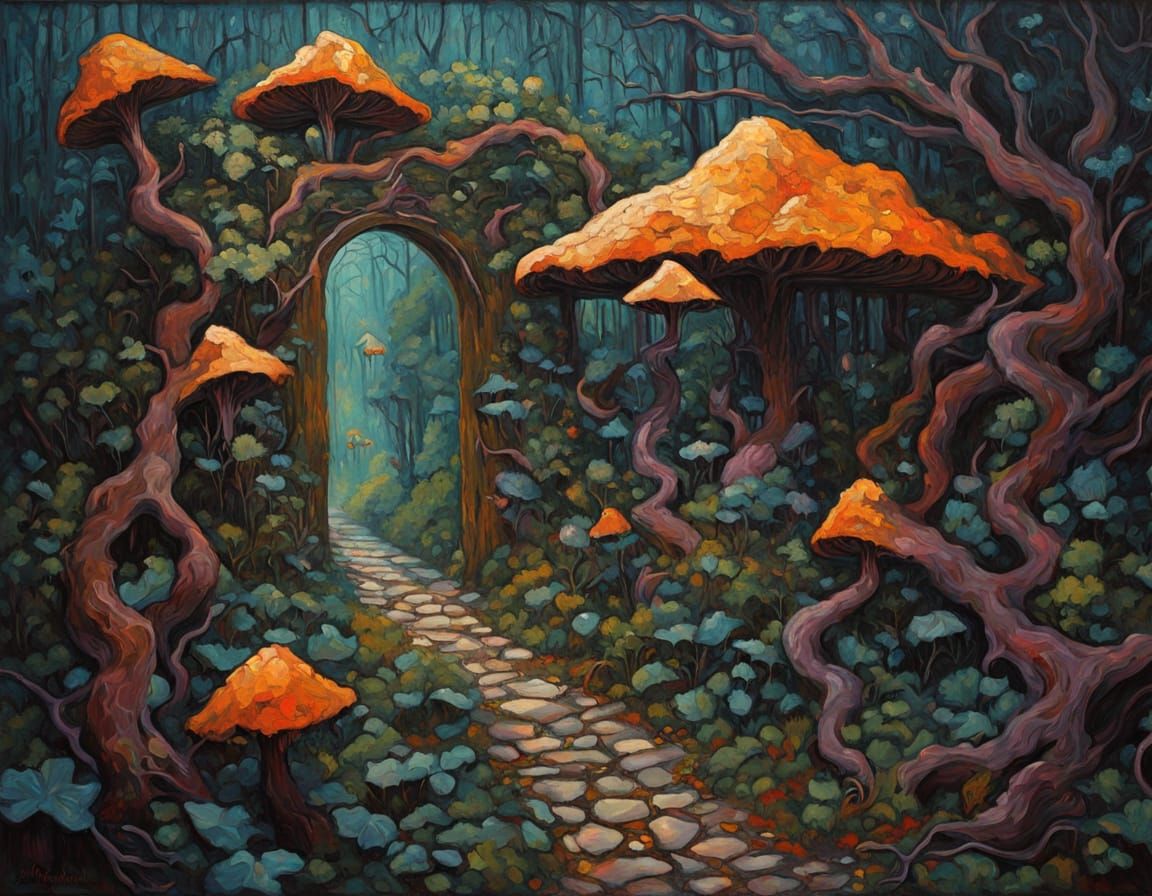 Bioluminescent Troll in Decaying Greenhouse: Expressionist P...