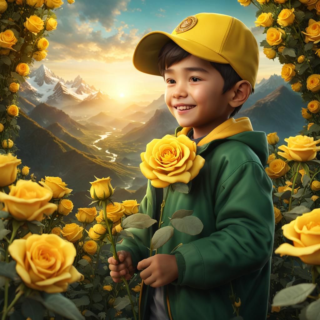 Boy in Valley of Yellow Roses: Detailed Matte Painting