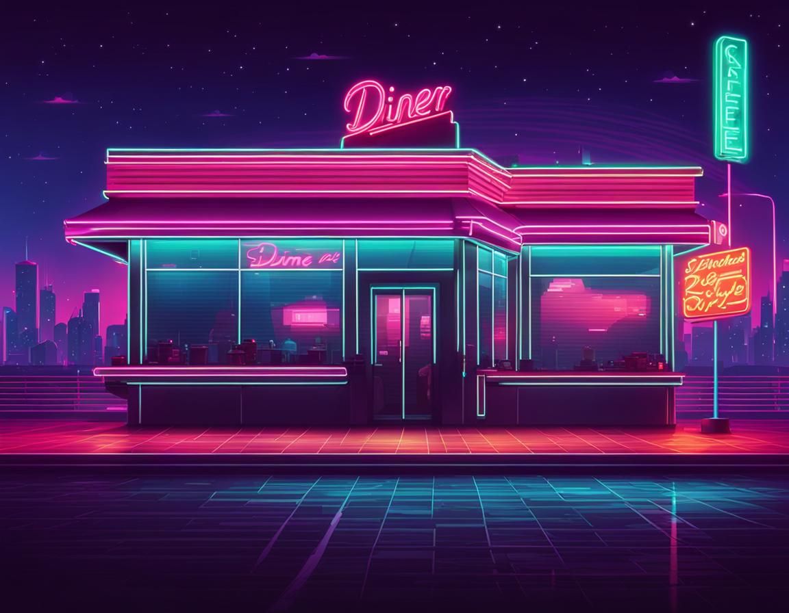 Synthwave Diner Restaurant at Night
