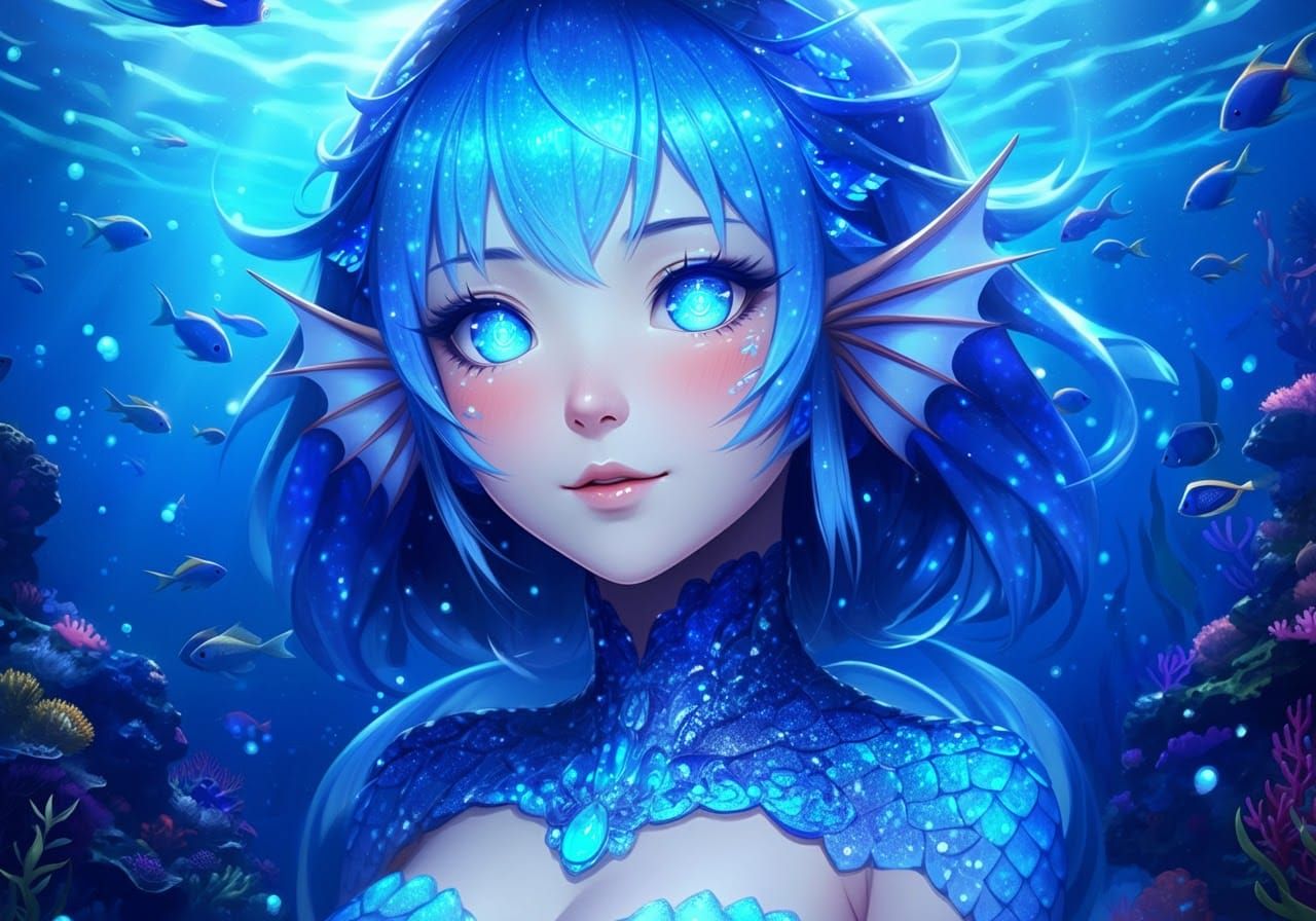 Kawaii Anime Girl in Underwater Scene