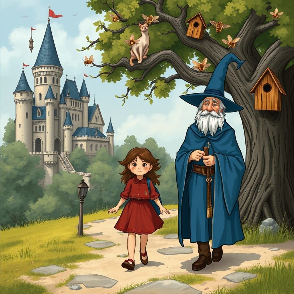 Girl and Wizard Walking in Mystical Tartarian Landscape