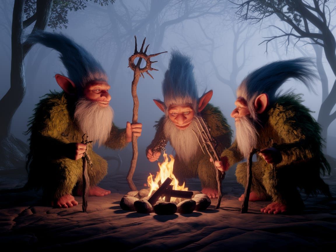 Whimsical Troll Village in Ancient Tree Roots